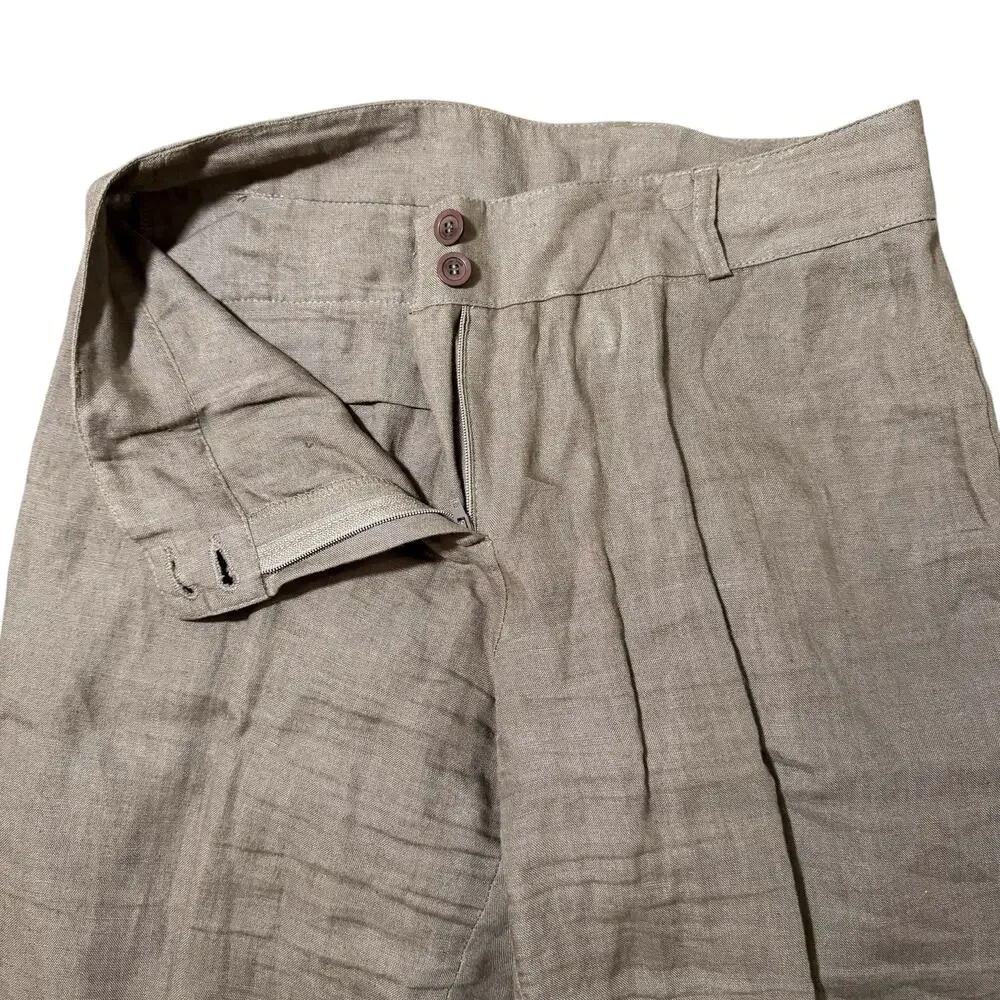 Olivier Strelli Flax Linen Capri Pants Cuffed Taupe Brown EUR 40 / 31